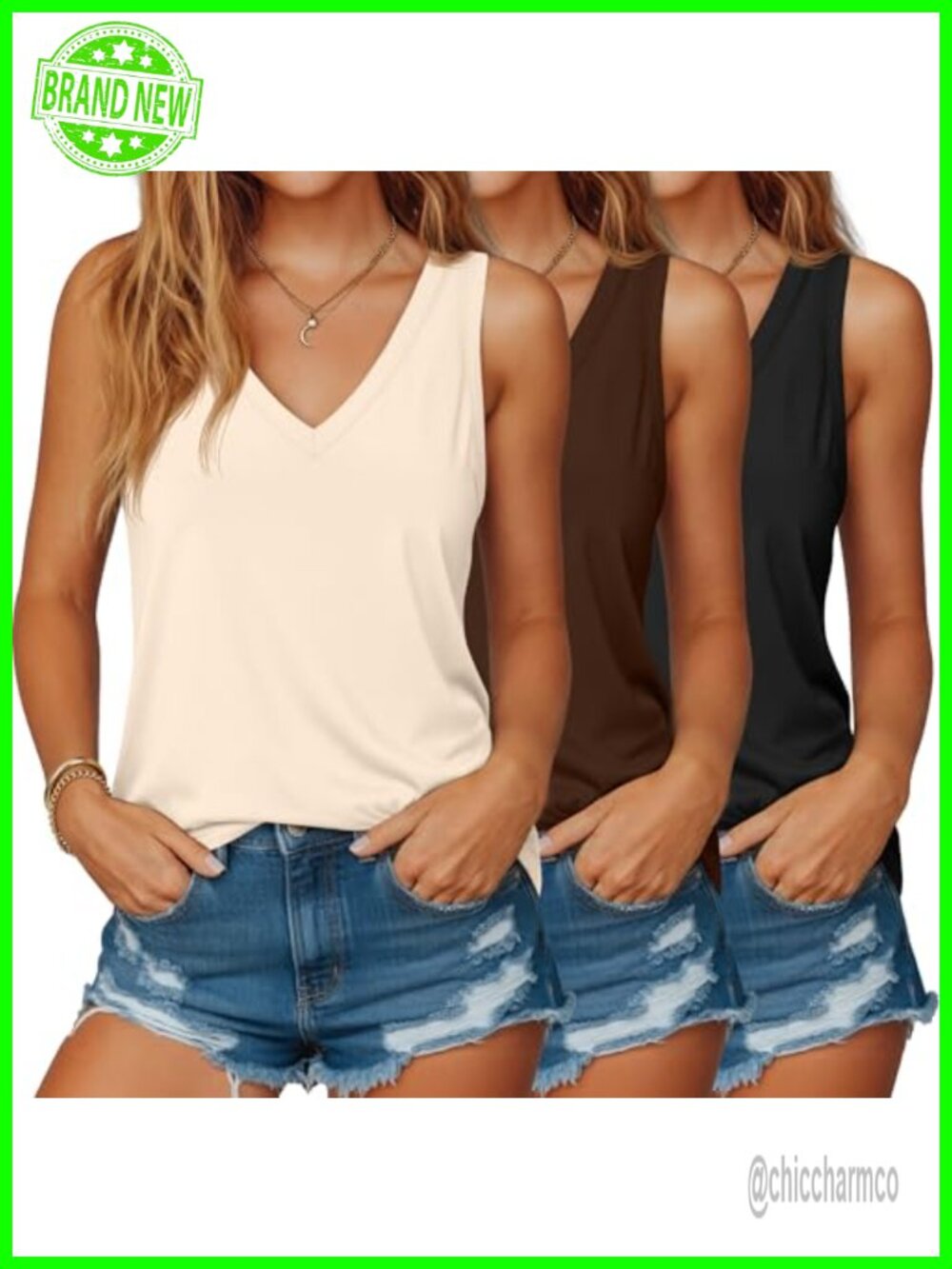 3 Pack Womens V Neck Tank Tops Sleeveless Flowy Summer Shirts